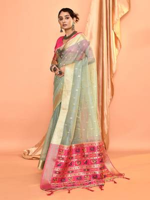 Elora pure linen silk ikat butti zari weaving saree (dusty blue) 6