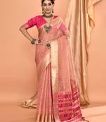 Elora pure linen silk ikat butti zari weaving saree (dusty pink)