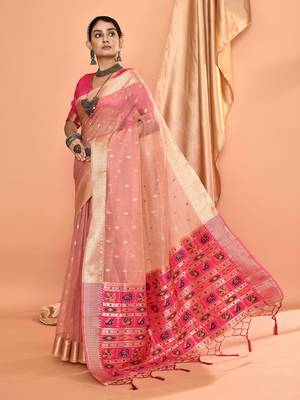 Elora pure linen silk ikat butti zari weaving saree (dusty pink) 3