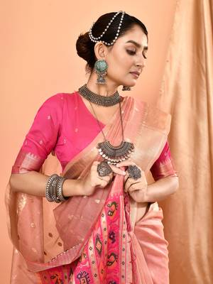 Elora pure linen silk ikat butti zari weaving saree (dusty pink) 5