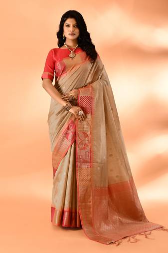 Elora pure cotton silk banarasi weaving saree (dark cream)