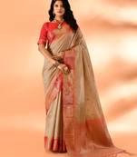 Elora pure cotton silk banarasi weaving saree (dark cream)