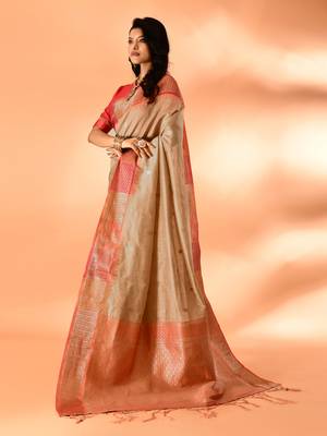 Elora pure cotton silk banarasi weaving saree (dark cream) 3