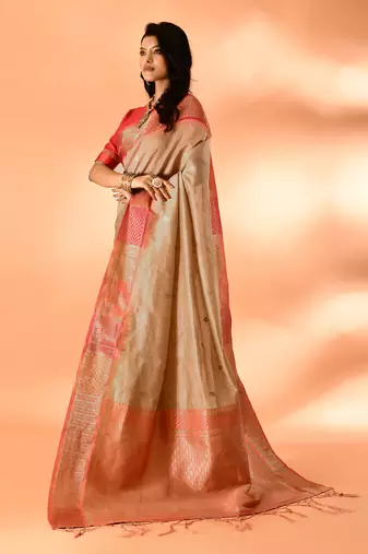 Elora pure cotton silk banarasi weaving saree (dark cream)