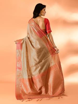 Elora pure cotton silk banarasi weaving saree (dark cream) 4