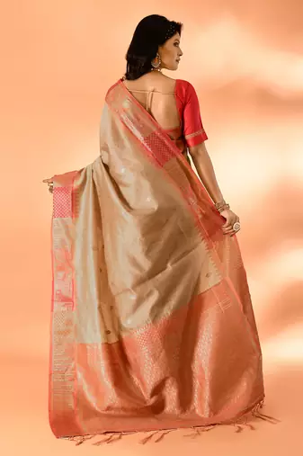 Elora pure cotton silk banarasi weaving saree (dark cream)