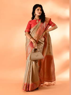 Elora pure cotton silk banarasi weaving saree (dark cream) 6