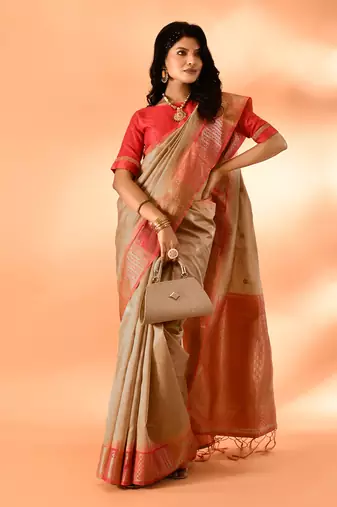 Elora pure cotton silk banarasi weaving saree (dark cream)