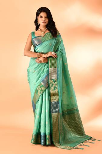 Elora pure cotton silk banarasi weaving saree (sea green)