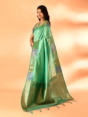 Elora pure cotton silk banarasi weaving saree (sea green) 3