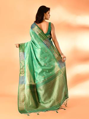 Elora pure cotton silk banarasi weaving saree (sea green) 4