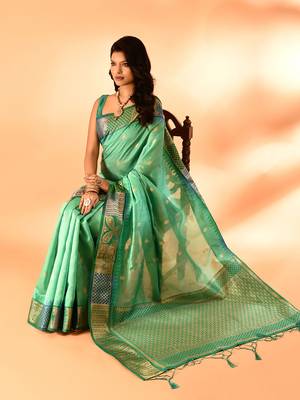 Elora pure cotton silk banarasi weaving saree (sea green) 6
