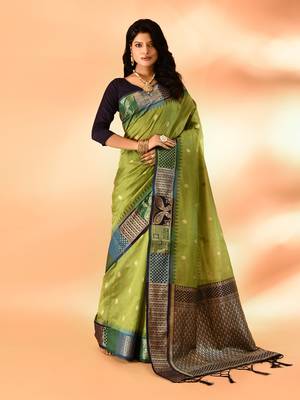 Elora pure cotton silk banarasi weaving saree (green) 1