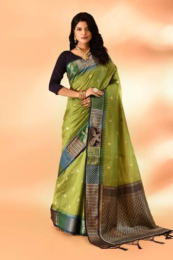 Elora pure cotton silk banarasi weaving saree (green)