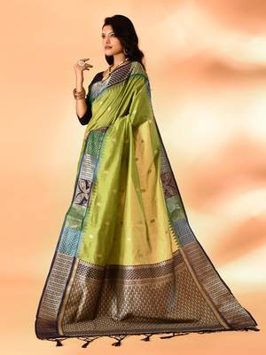 Elora pure cotton silk banarasi weaving saree (green) 3