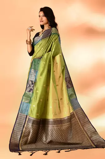 Elora pure cotton silk banarasi weaving saree (green)