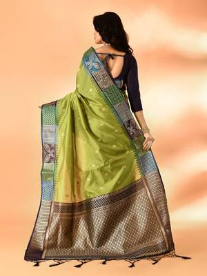 Elora pure cotton silk banarasi weaving saree (green) 4