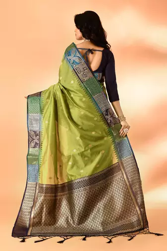 Elora pure cotton silk banarasi weaving saree (green)