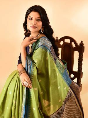Elora pure cotton silk banarasi weaving saree (green) 5