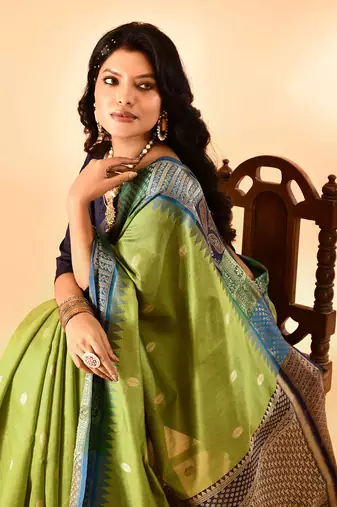 Elora pure cotton silk banarasi weaving saree (green)