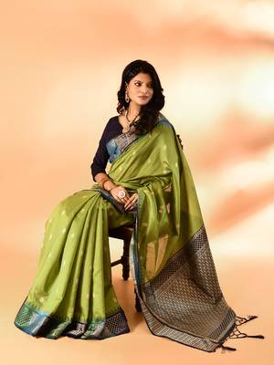 Elora pure cotton silk banarasi weaving saree (green) 6