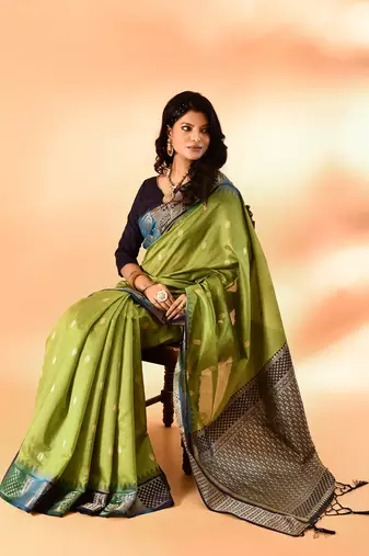 Elora pure cotton silk banarasi weaving saree (green)