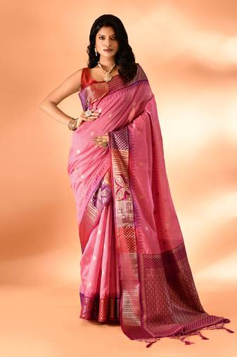 Elora pure cotton silk banarasi weaving saree (pink)