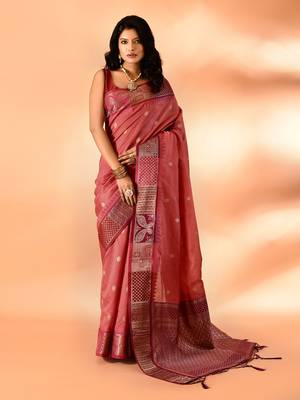 Elora pure cotton silk banarasi weaving saree (peach) 1
