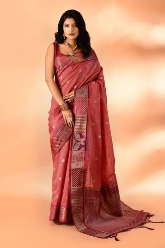 Elora pure cotton silk banarasi weaving saree (peach)