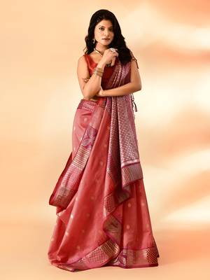 Elora pure cotton silk banarasi weaving saree (peach) 3