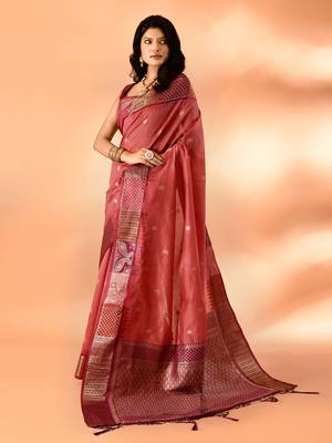 Elora pure cotton silk banarasi weaving saree (peach) 6