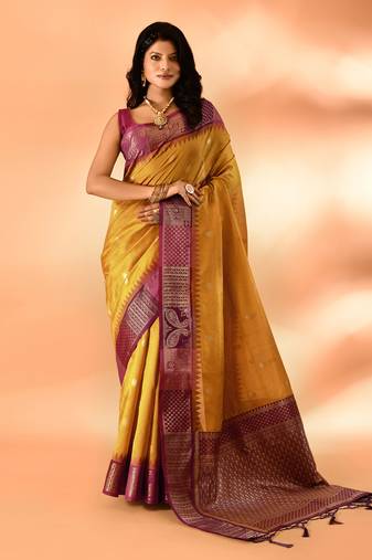 Elora pure cotton silk banarasi weaving saree (mustard)