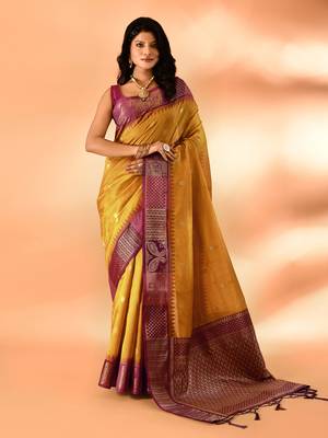 Elora pure cotton silk banarasi weaving saree (mustard) 1