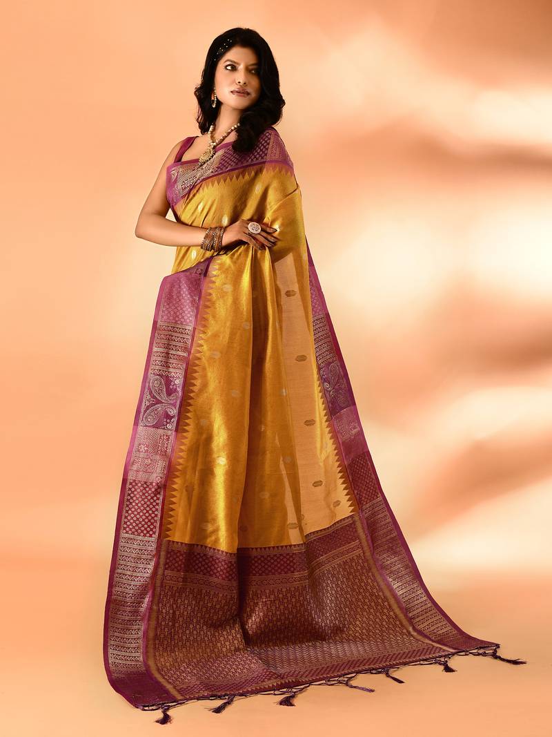 Elora pure cotton silk banarasi weaving saree (mustard)