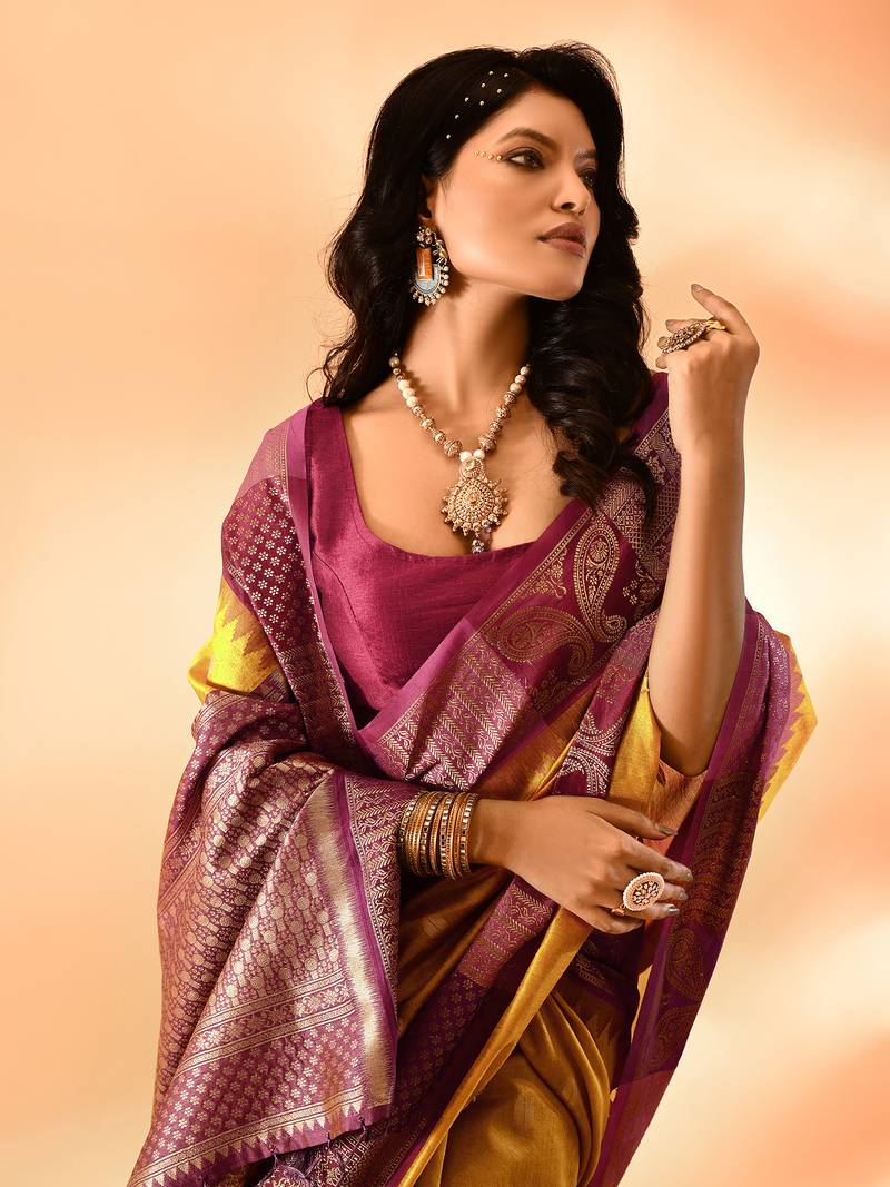 Elora pure cotton silk banarasi weaving saree (mustard)