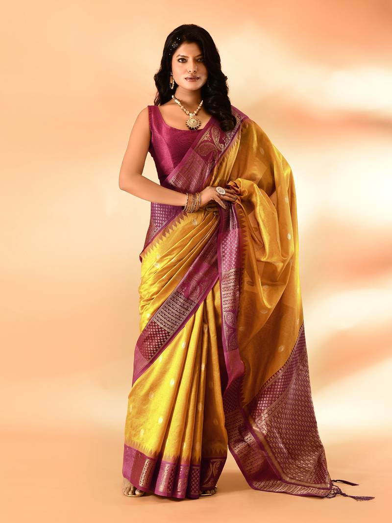 Elora pure cotton silk banarasi weaving saree (mustard)