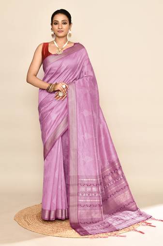 Elora soft silk leaf printed baluchari weaving saree (lavender)