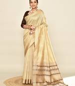 Elora soft silk leaf printed baluchari weaving saree (cream)