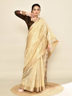 Elora soft silk leaf printed baluchari weaving saree (cream) 4