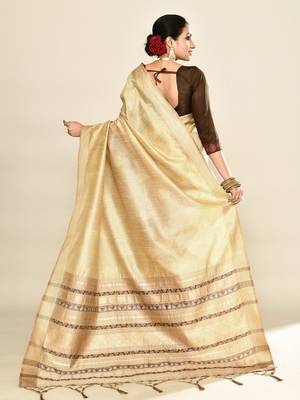 Elora soft silk leaf printed baluchari weaving saree (cream) 6