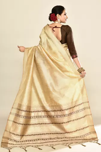 Elora soft silk leaf printed baluchari weaving saree (cream)
