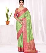 Elora soft silk banarasi woven chex weaving saree (green)