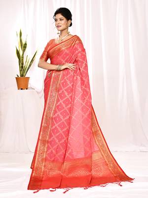Elora soft silk banarasi woven chex weaving saree (pink) 5