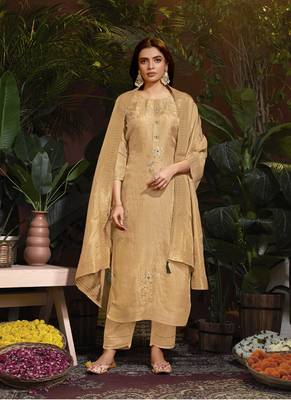 Jivora digital print jacquard butti style suits light natural with hand work. 1