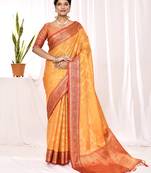 Elora soft silk banarasi woven chex weaving saree (yellow)
