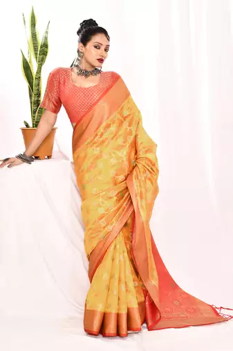 Elora soft silk banarasi woven floral weaving saree (golden yellow)