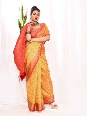 Elora soft silk banarasi woven floral weaving saree (golden yellow) 4
