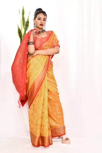 Elora soft silk banarasi woven floral weaving saree (golden yellow)
