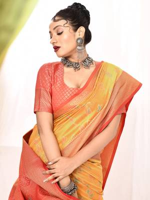 Elora soft silk banarasi woven floral weaving saree (golden yellow) 5