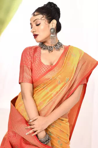 Elora soft silk banarasi woven floral weaving saree (golden yellow)